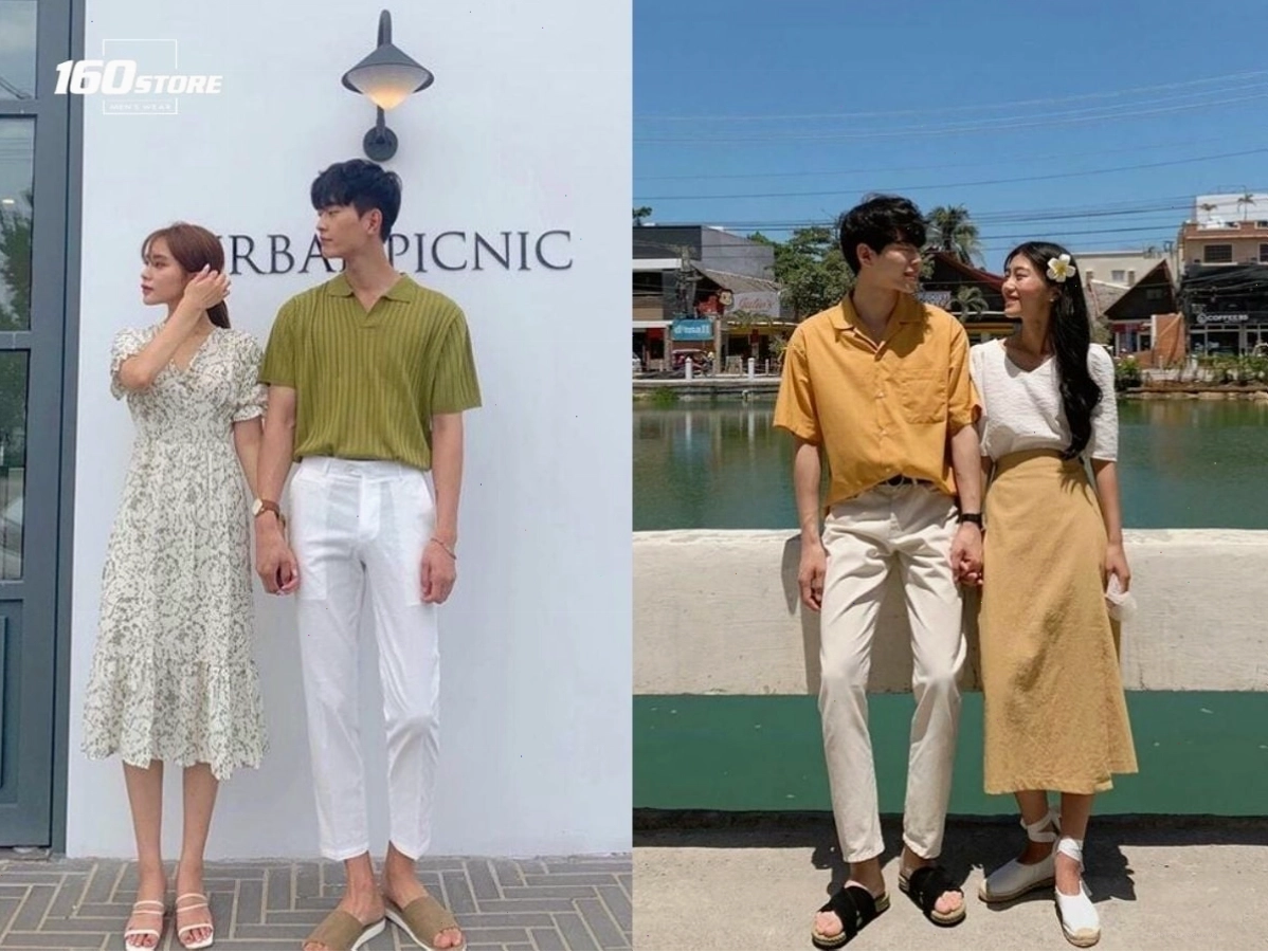 Cặp đôi diện đồ đôi theo phong cách Hàn Quốc, trẻ trung và đáng yêu