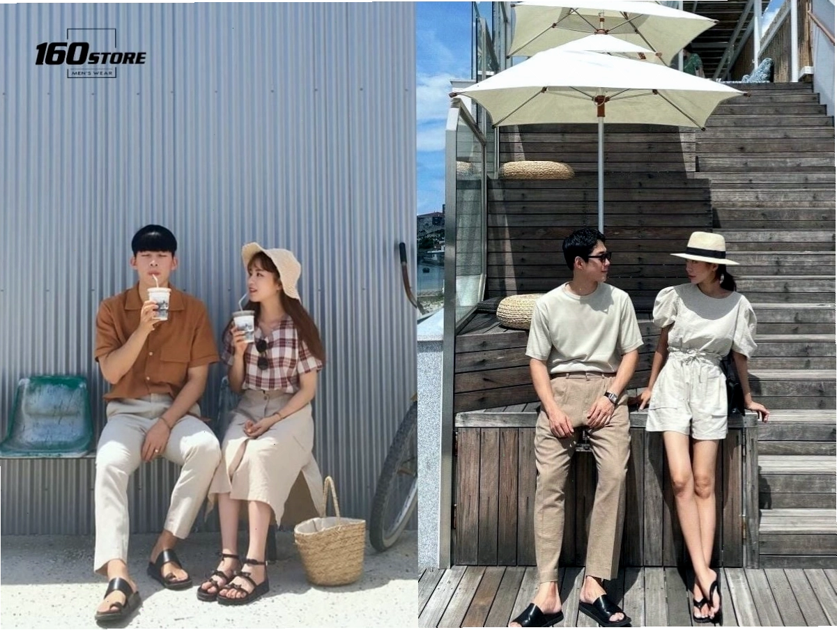 Cặp đôi diện đồ đôi tối giản, tạo dáng thanh lịch