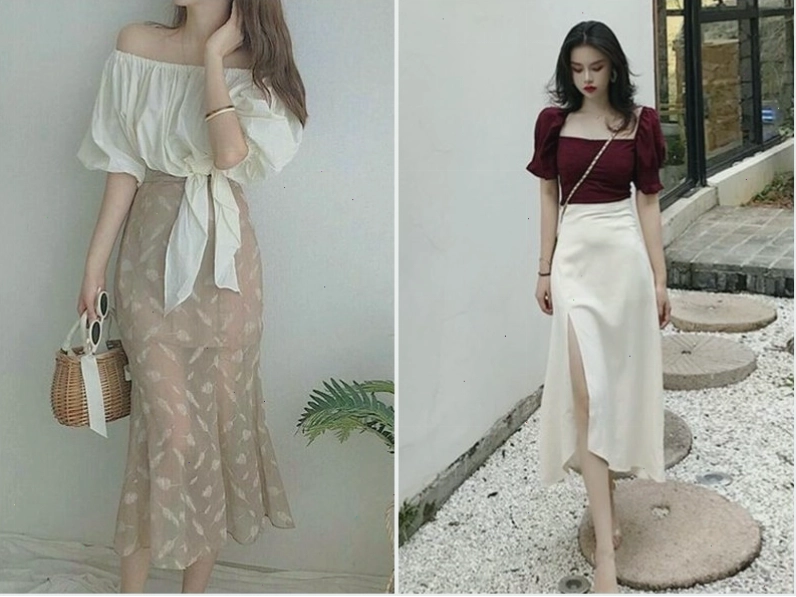 Cặp đôi diện trang phục tone sur tone trắng và be, cô gái mặc đầm trắng thanh lịch, chàng trai mặc sơ mi trắng và quần tây be
