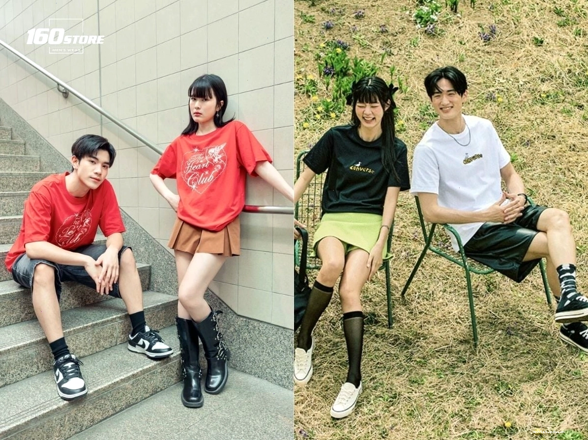 Cặp đôi mặc áo khoác bomber và quần jogger, tạo dáng cool ngầu trên đường phố