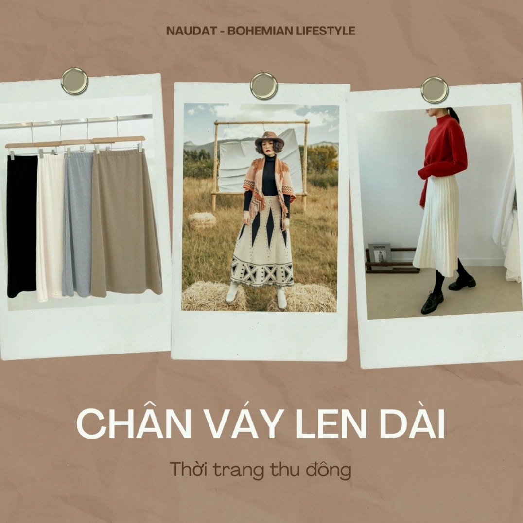 Chân váy len dài màu xám