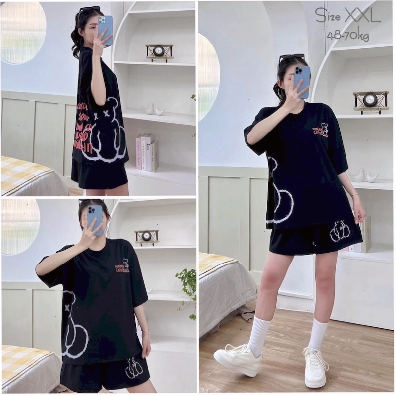 Chi tiết hình in gấu trên áo thun form rộng tay lỡ