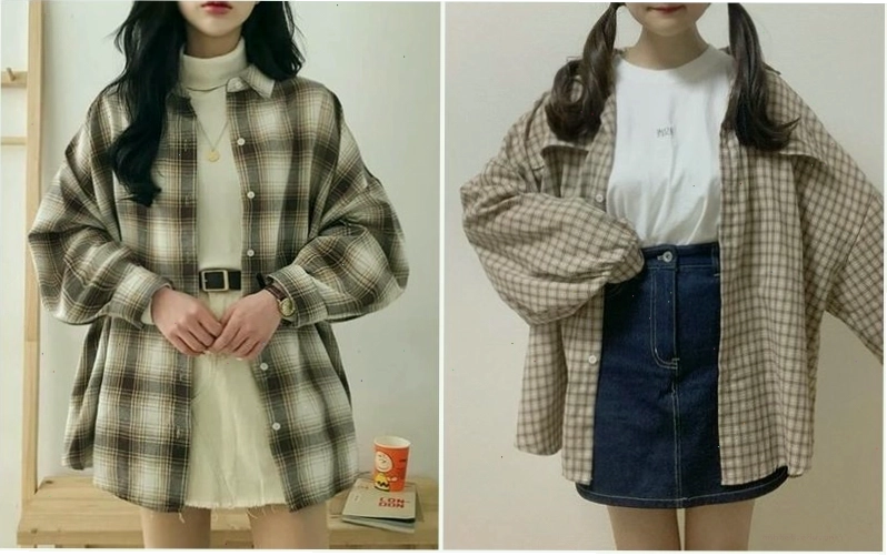 Chi tiết phụ kiện vòng cổ choker trên nền áo sơ mi caro