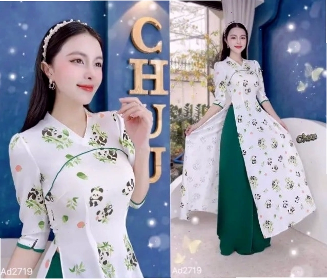 Cô gái diện áo dài đồng phục màu trắng tinh khôi, họa tiết hoa hồng nhỏ