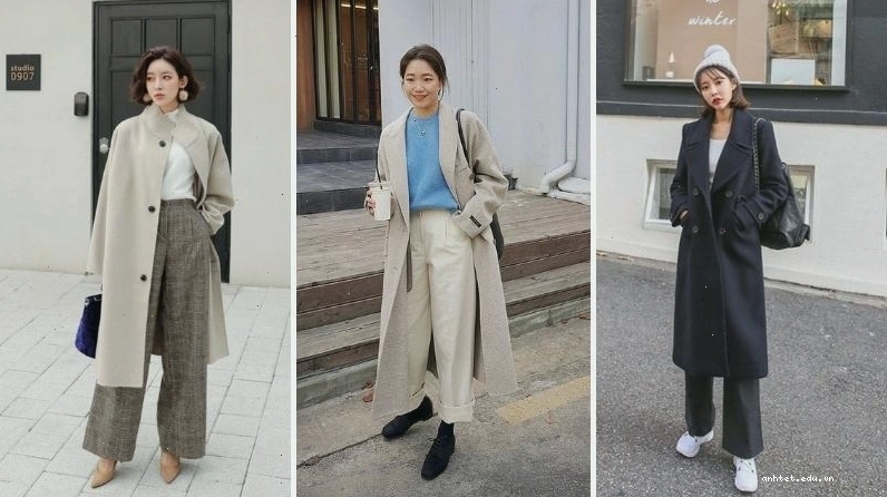 Cô gái diện áo khoác măng tô đen, quần culottes và giày cao gót