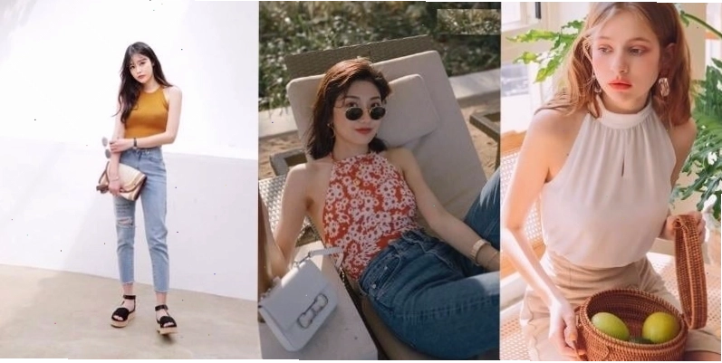 Cô gái mặc quần jean rách và áo yếm