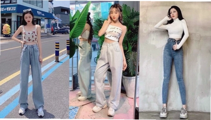 Cô gái mặc quần vải lưng cao màu trắng phối cùng áo thun đen ôm sát và sneaker trắng