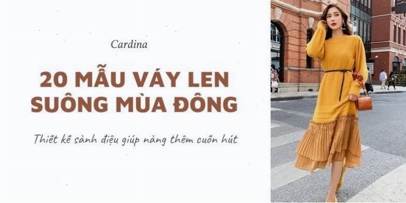 Cô gái mặc váy len dáng chữ A màu xám, kết hợp mũ len và khăn quàng cổ