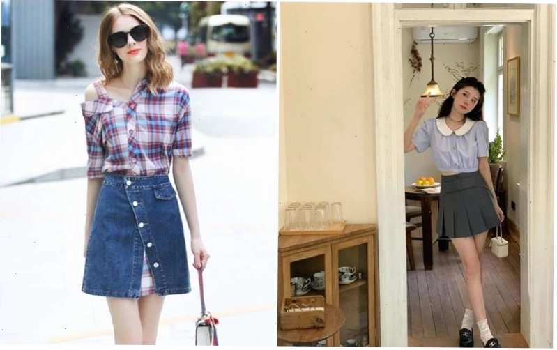 Cô gái phối áo sơ mi caro với quần jeans và túi đeo chéo