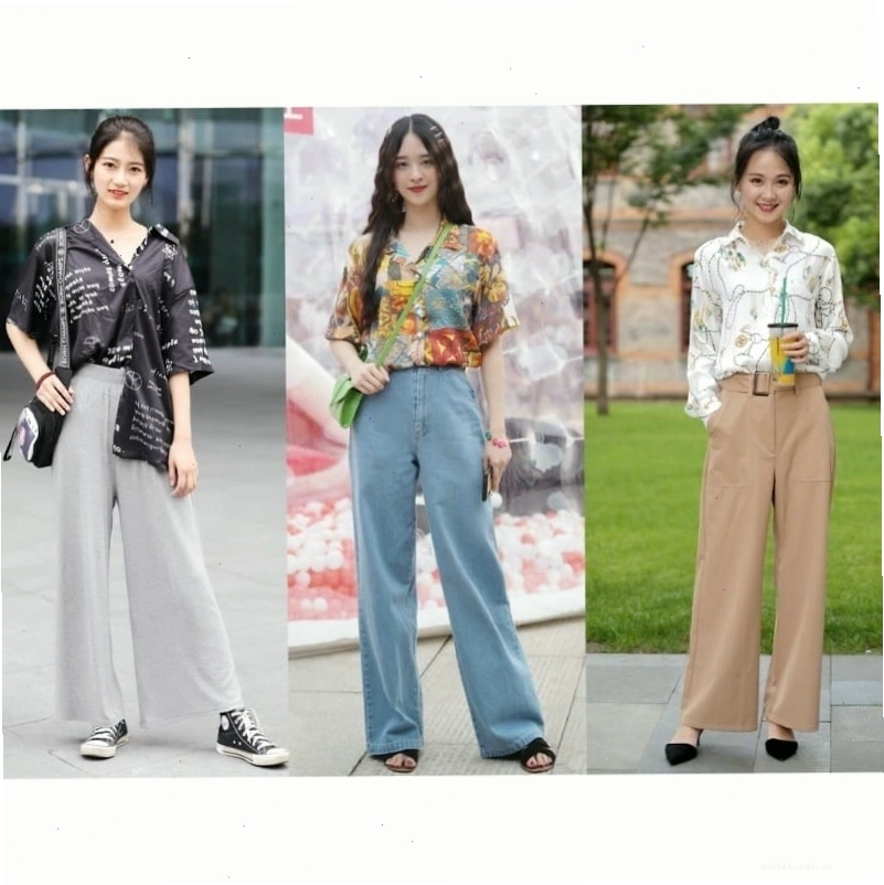 Cô gái phối áo sơ mi oversized với quần culottes cạp cao màu be và giày sneaker trắng