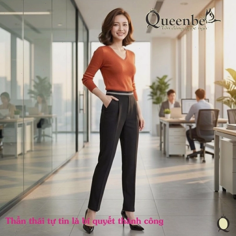 Cô gái phối quần baggy lưng cao với áo kiểu tay phồng
