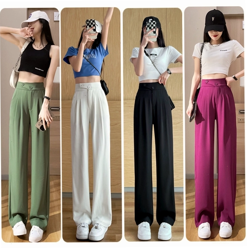 Cô gái trẻ trung diện quần ống suông nữ màu trắng kết hợp áo thun ôm sát và sneakers
