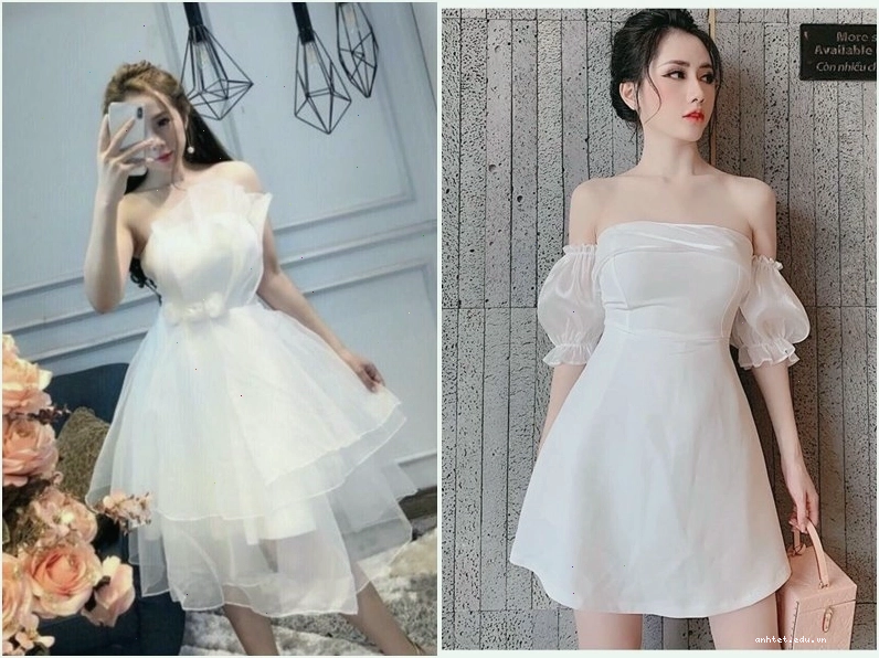 Đầm công chúa cúp ngực dáng ngắn, chân váy xòe bồng bềnh