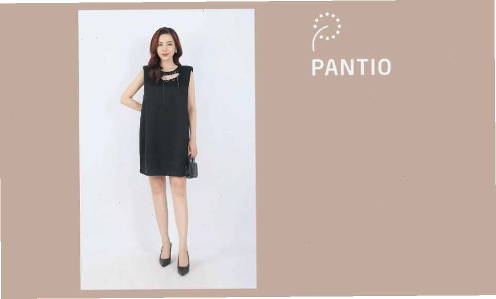 Đầm công sở sát nách, cổ tròn, đơn giản, dễ phối đồ.