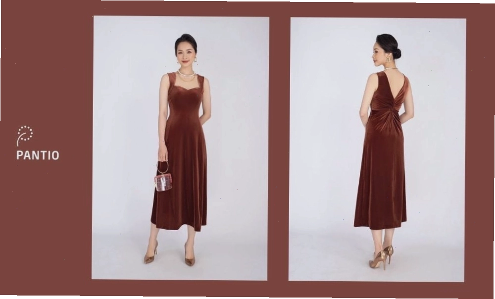 Đầm dạ hội nhung màu xanh rêu sang trọng