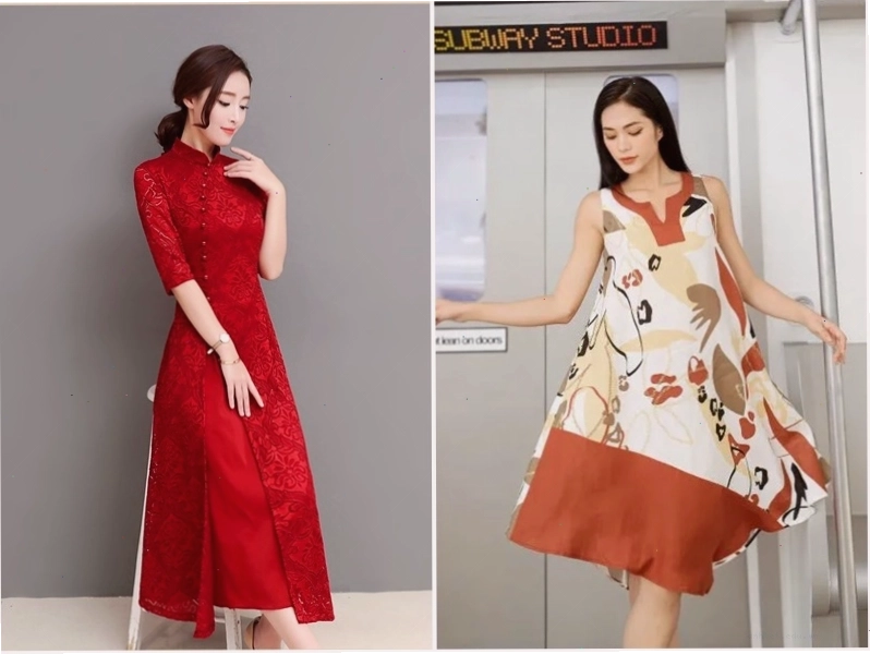 Đầm dài dáng xòe màu trắng, cổ vuông, tay phồng, chất liệu cotton thoáng mát