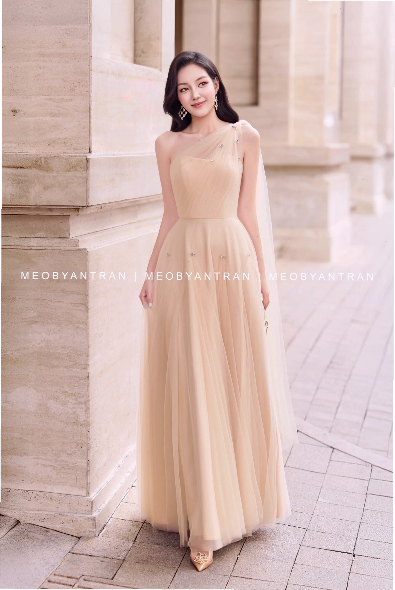Đầm dài voan đẹp kiểu dáng lệch vai sang trọng