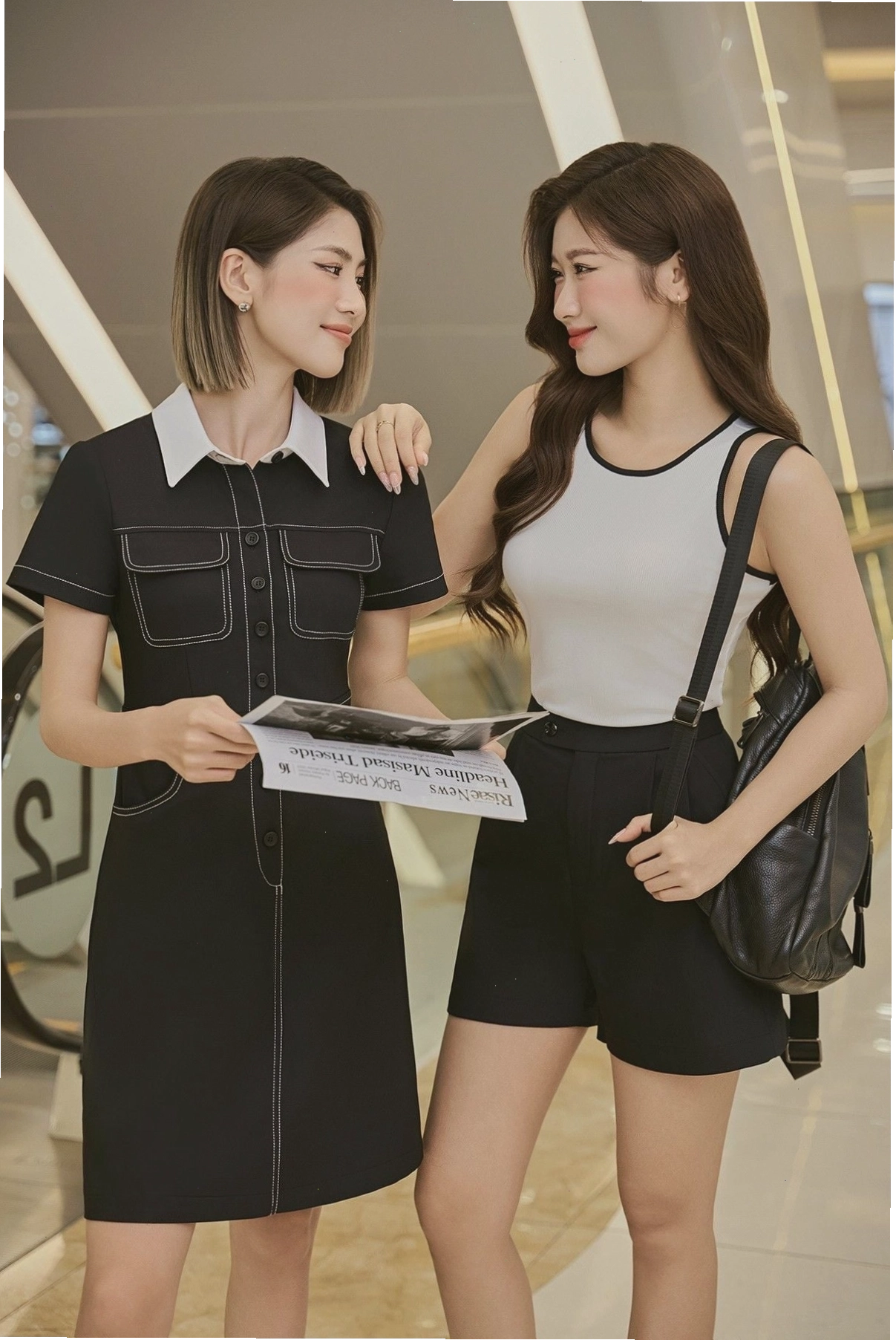 Đầm dáng A cổ đức màu hồng pastel, chất liệu lụa mềm mại, điểm nhấn túi ốp tạo nét trẻ trung