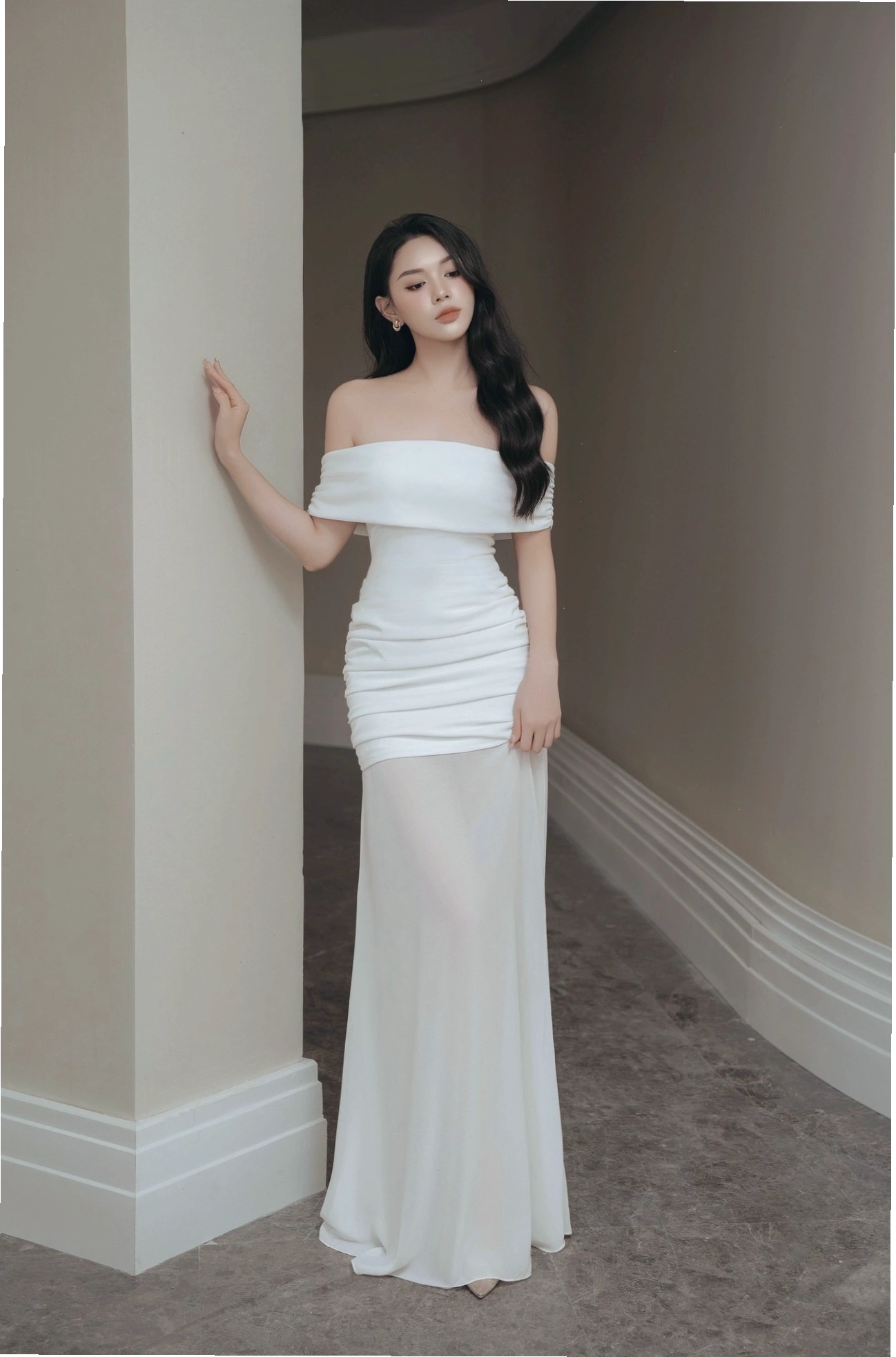 Đầm dáng dài trễ vai đẹp phong cách thanh lịch, tinh tế