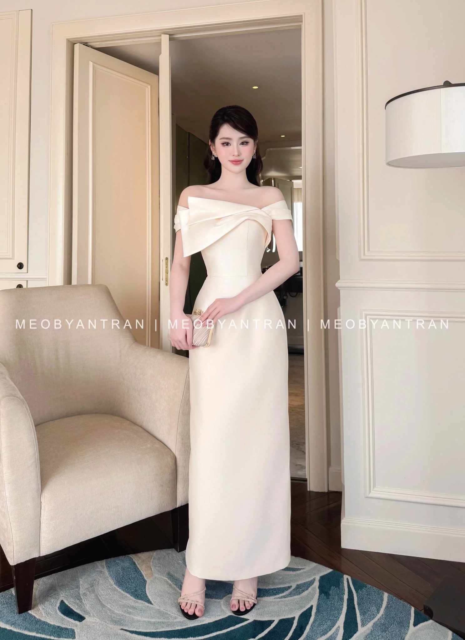 Đầm dáng dài trễ vai đẹp thiết kế đơn giản, trẻ trung
