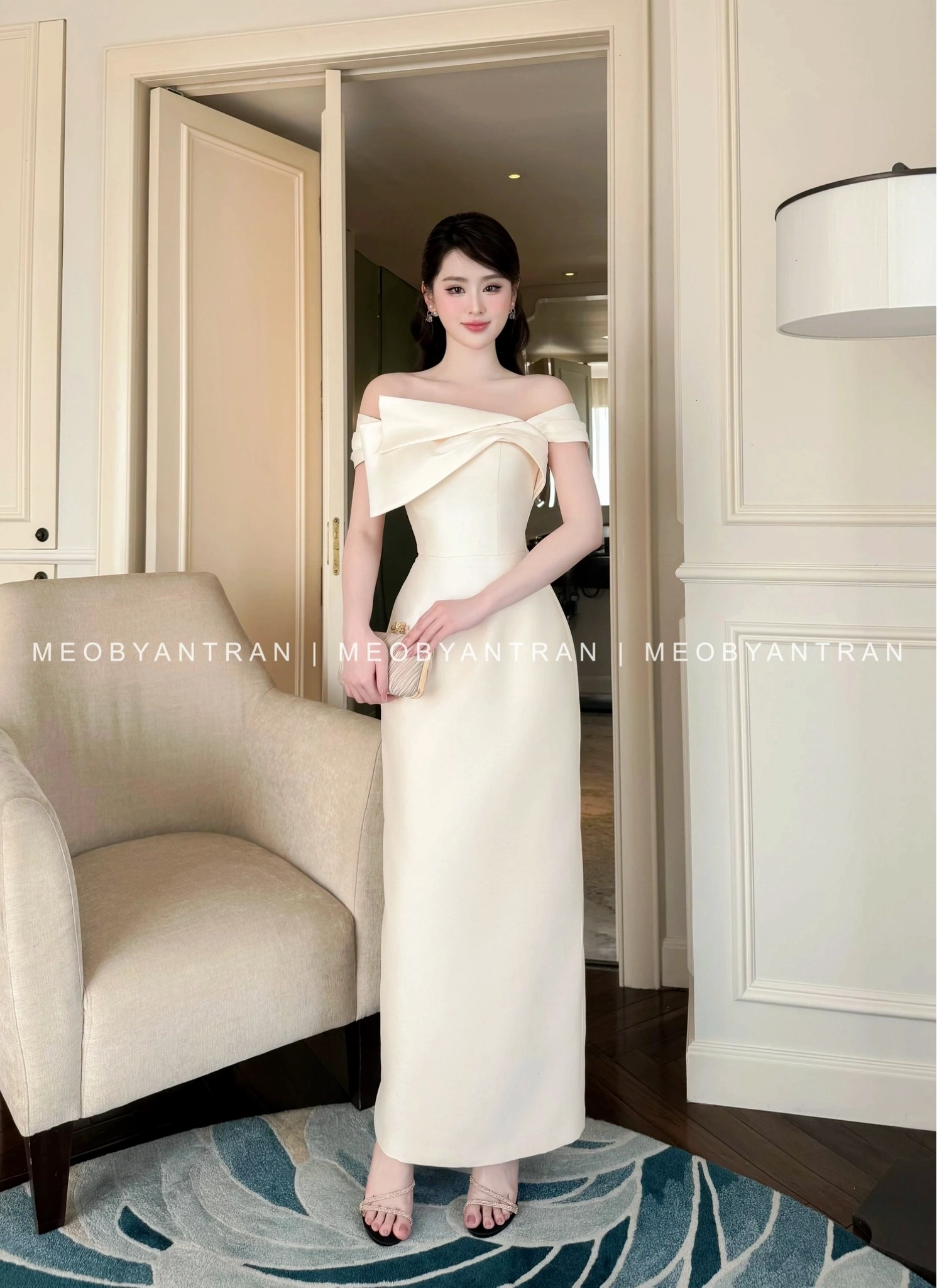 Đầm dáng dài trễ vai đẹp thiết kế đơn giản, trẻ trung