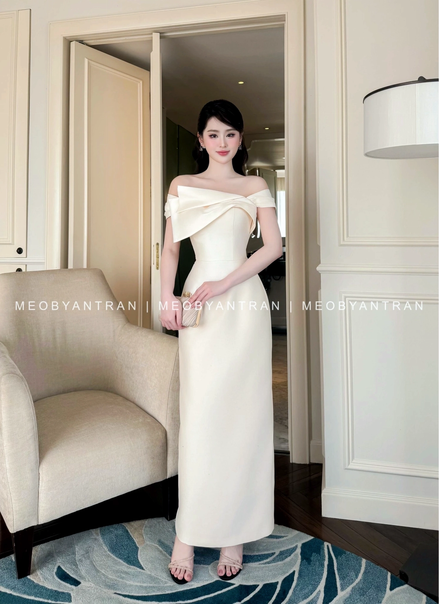 Đầm dáng dài trễ vai đẹp thiết kế đơn giản, trẻ trung