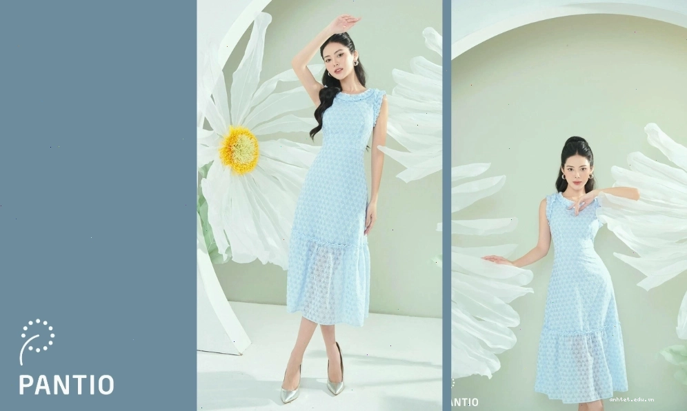 Đầm suông đuôi cá màu hồng pastel chất liệu voan