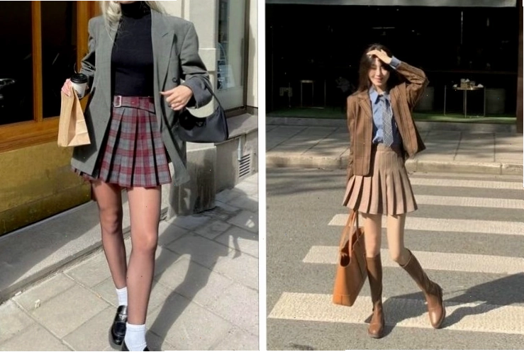 Đầm xếp ly ngắn vintage phối cùng áo kiểu cổ điển
