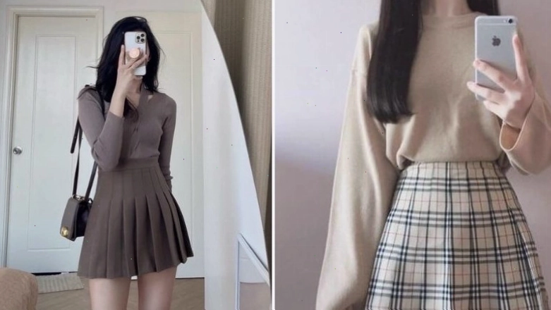 Diện chân váy xếp ly ngắn cùng áo tank top và túi kẹp nách