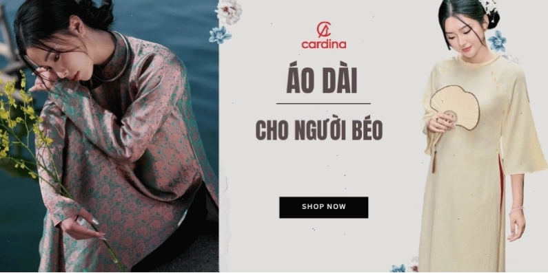 Mẫu áo dài màu xanh than với họa tiết hoa nhã nhặn, cổ tròn và tay lỡ thanh lịch, dáng áo chiết eo nhẹ nhàng phù hợp cho người tròn.