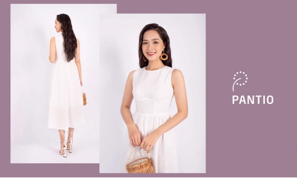 Mẫu đầm suông dài qua gối màu xanh navy họa tiết chấm bi
