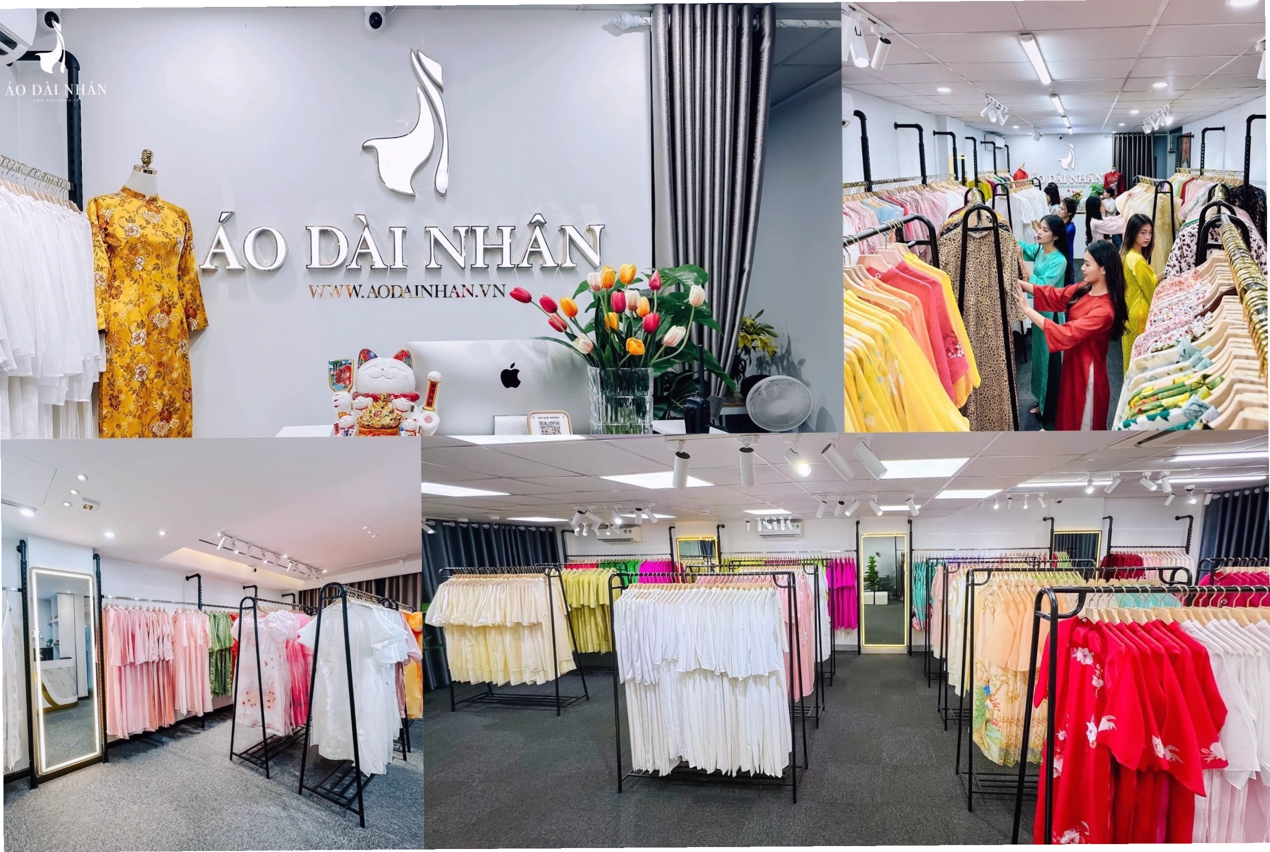 Người mẫu diện áo dài big size màu xanh dương, cổ thuyền