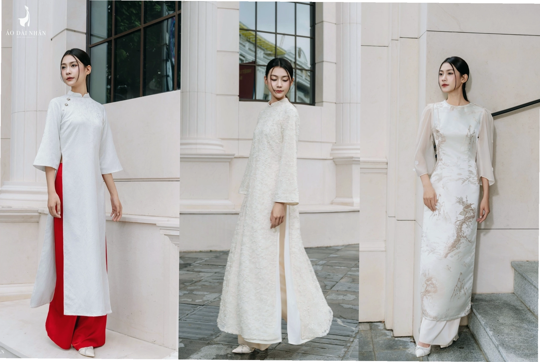 Người mẫu diện áo dài big size màu xanh ngọc bích, họa tiết hoa lá