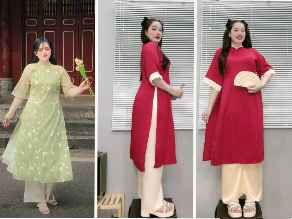 Nhiều mẫu áo dài big size được giới thiệu tại cửa hàng ở Hà Nội