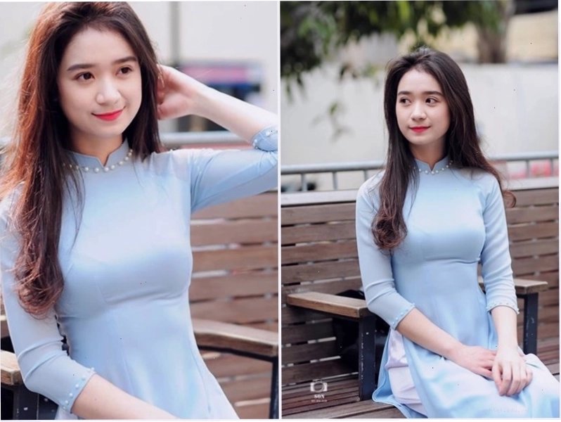 Nữ sinh diện áo dài trắng chụp ảnh kỷ niệm