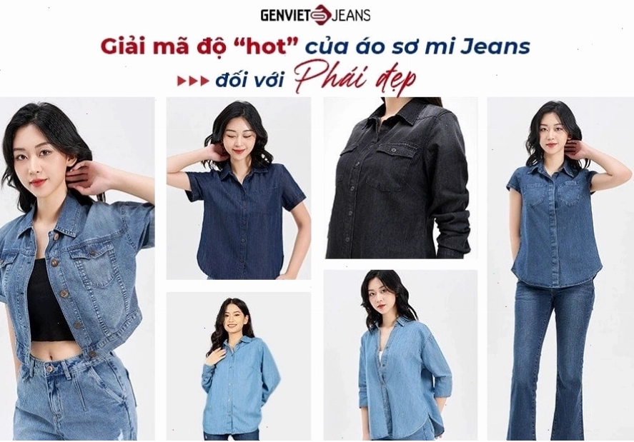 Phối áo sơ mi denim nữ với quần jeans và phụ kiện mũ, vòng cổ