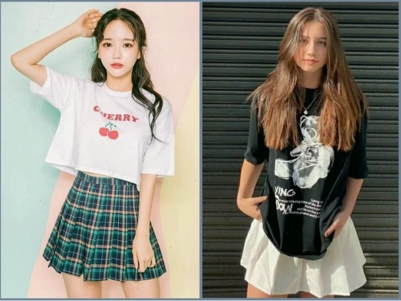 Phối đồ đường phố với đầm xếp ly ngắn màu đỏ cam và áo croptop đen