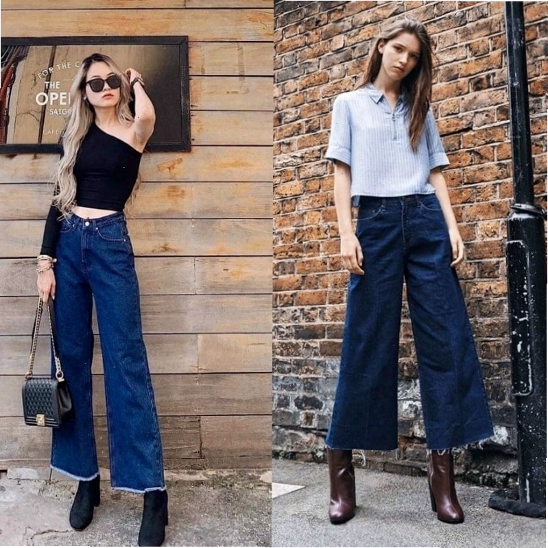 Quần culottes nữ màu xám, ống rộng, phối cùng áo kiểu