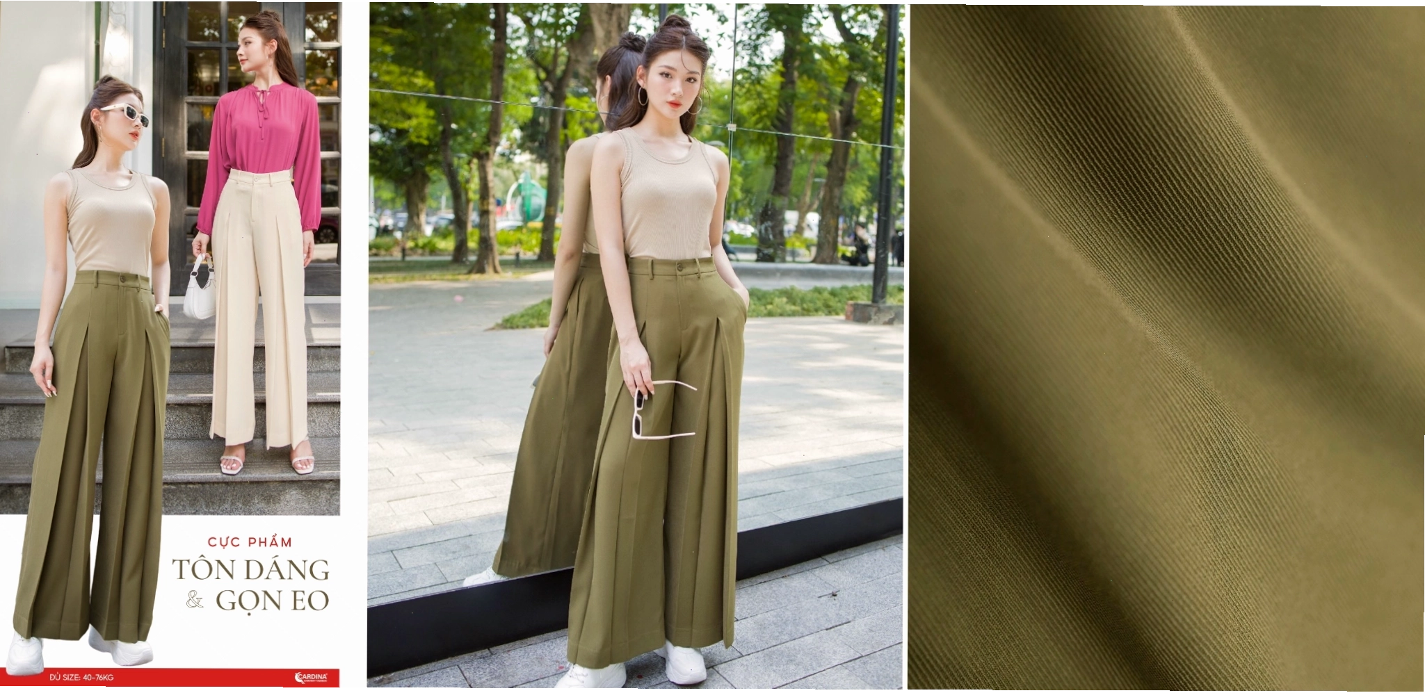 Quần culottes ống rộng màu đen, cạp chun