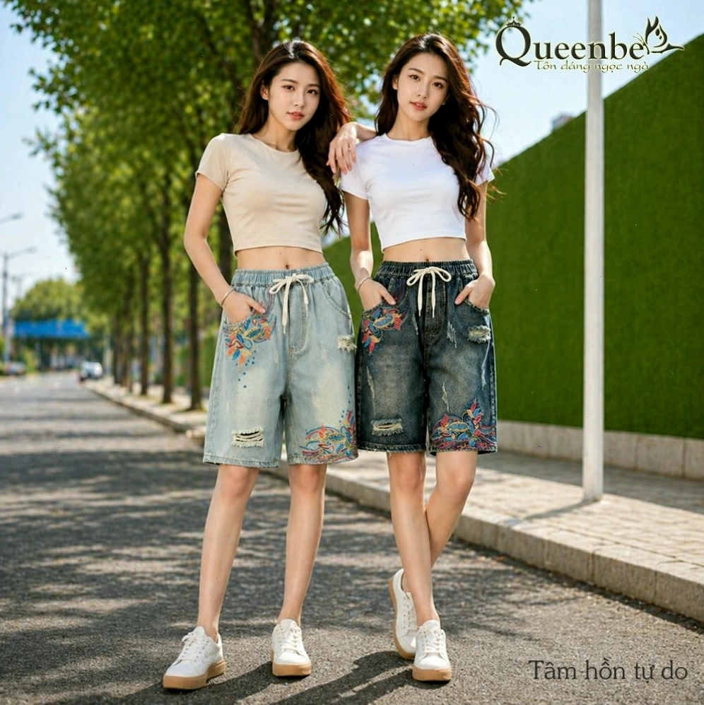 Quần short jean nữ rách phong cách tự do