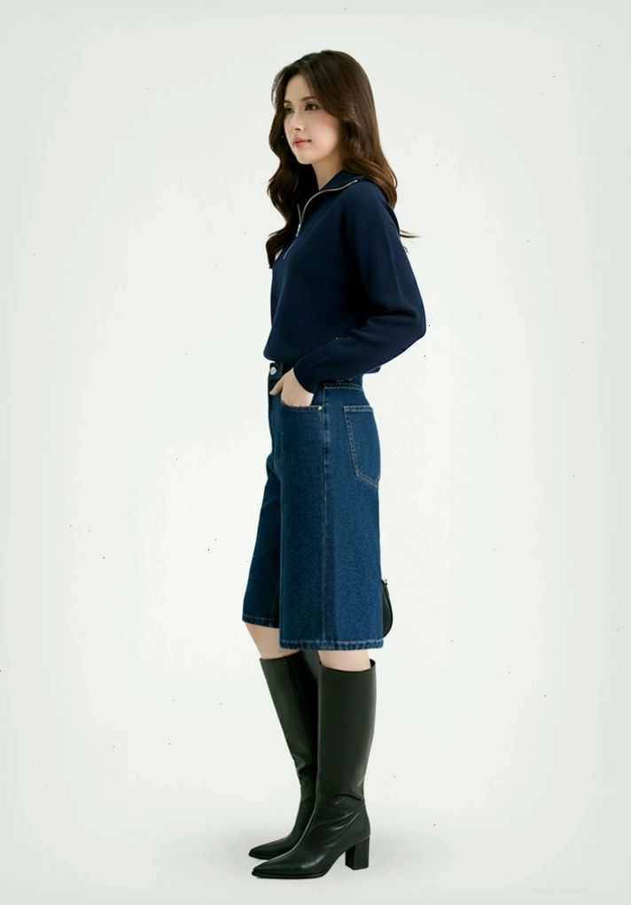 Quần short nữ denim bermuda ủi ly