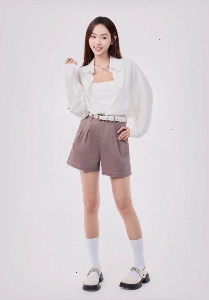 Quần short nữ kaki tím môn túi xéo form rộng