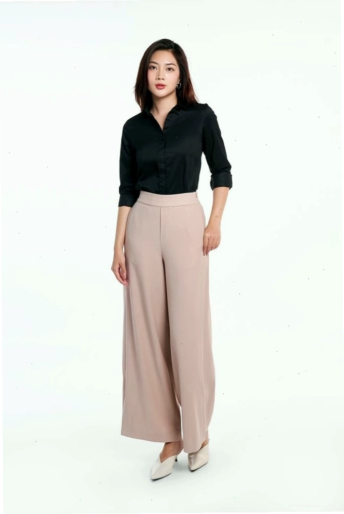 Quần tây nữ ống rộng form wide-leg màu nâu, chất vải bền rũ nhẹ