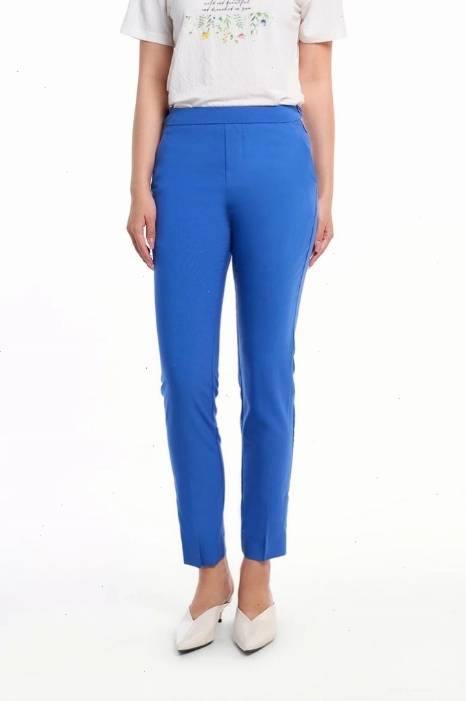Quần tây nữ phom slim cropped màu xanh dương