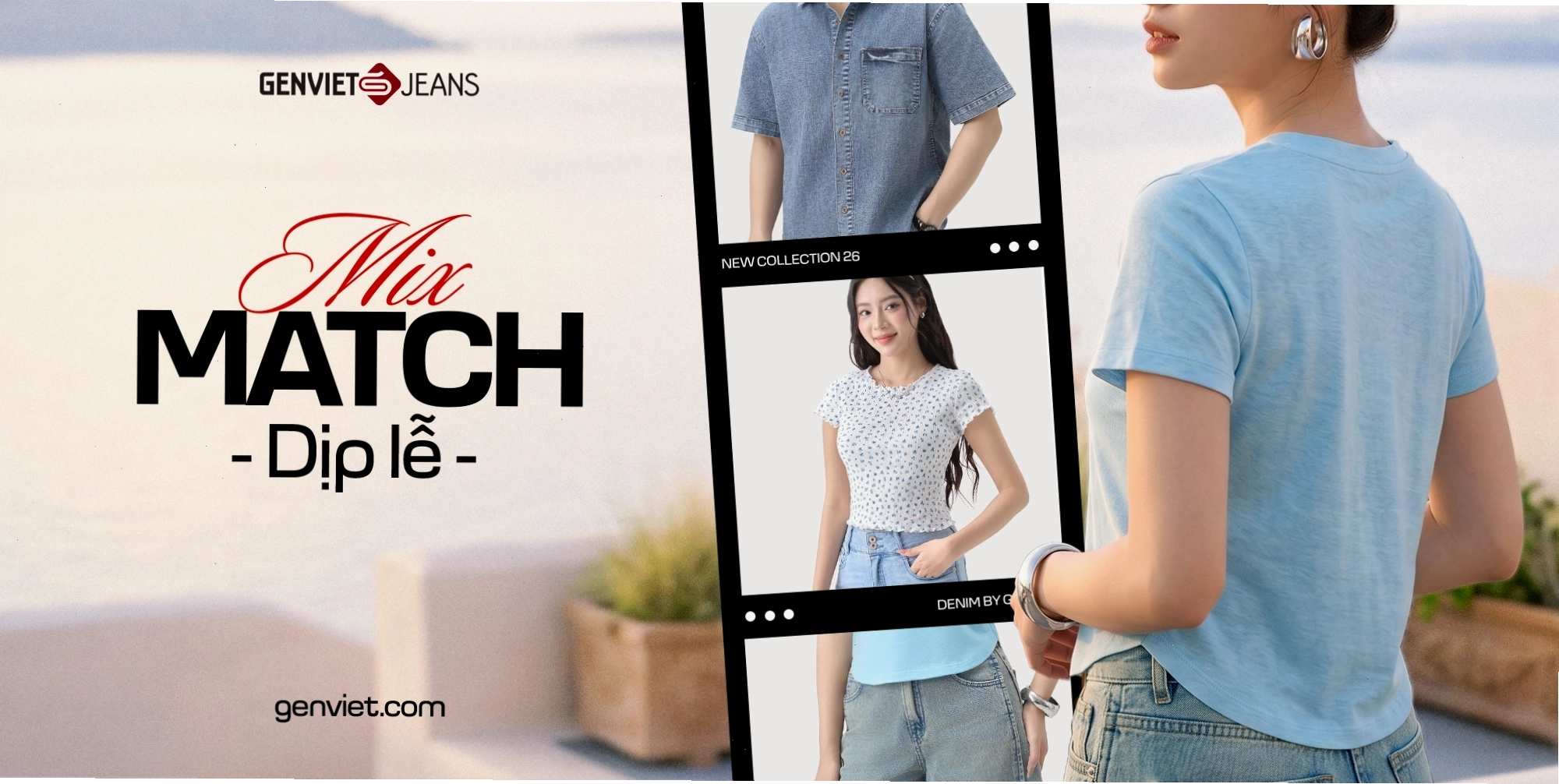 Set đồ dạo phố gồm áo sơ mi denim nữ và quần short