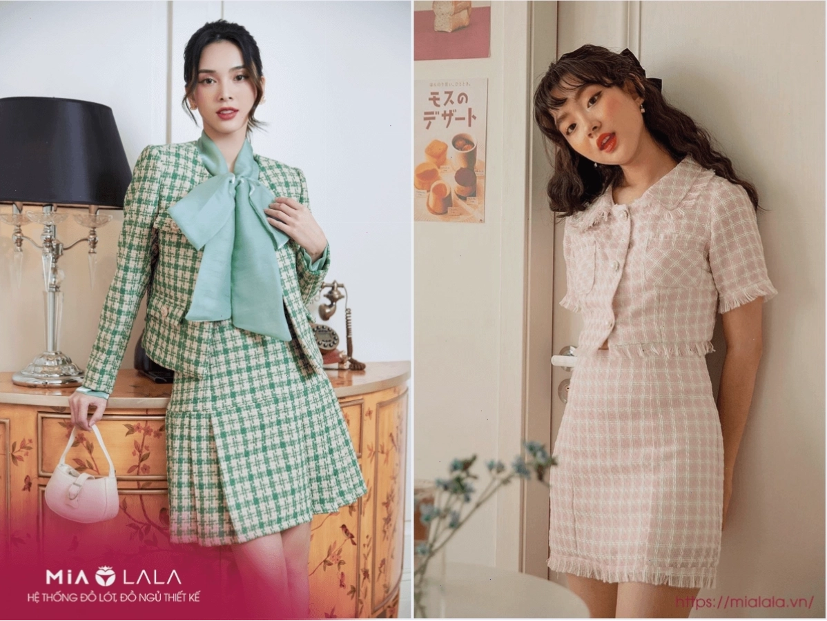 Set đồ nữ Hàn Quốc chất liệu tweed gồm chân váy và áo khoác đồng bộ