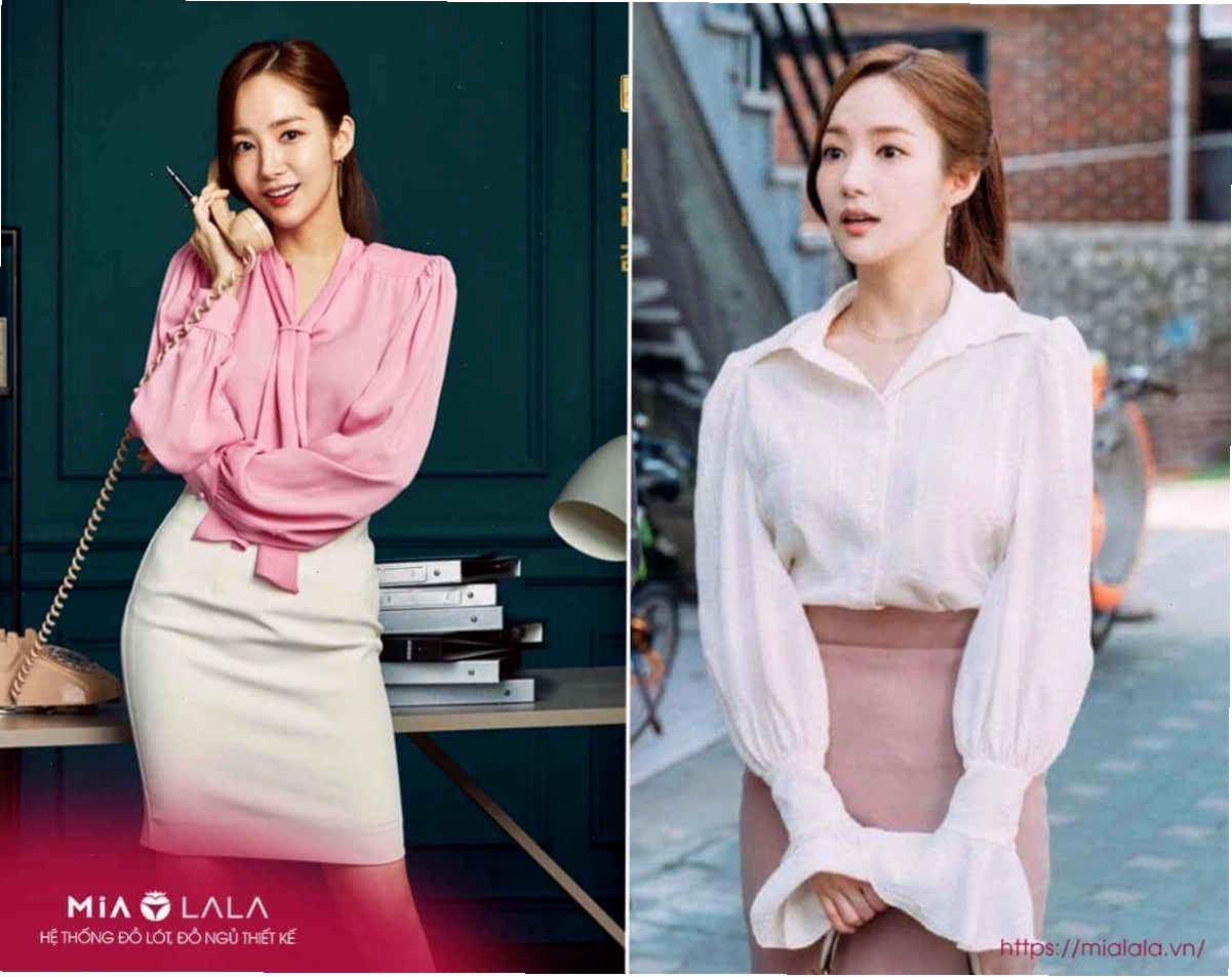 Set đồ nữ Hàn Quốc gồm váy ngắn và áo khoác, phối cùng giày cao gót