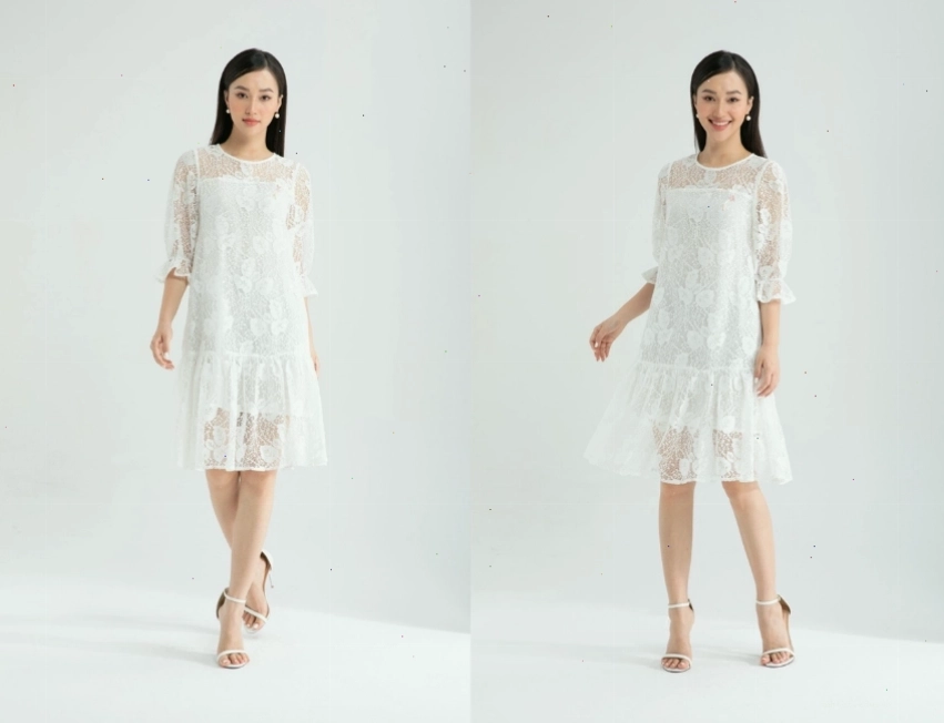 Váy babydoll Hàn Quốc màu hồng pastel dáng suông tay ngắn chất liệu voan bồng bềnh