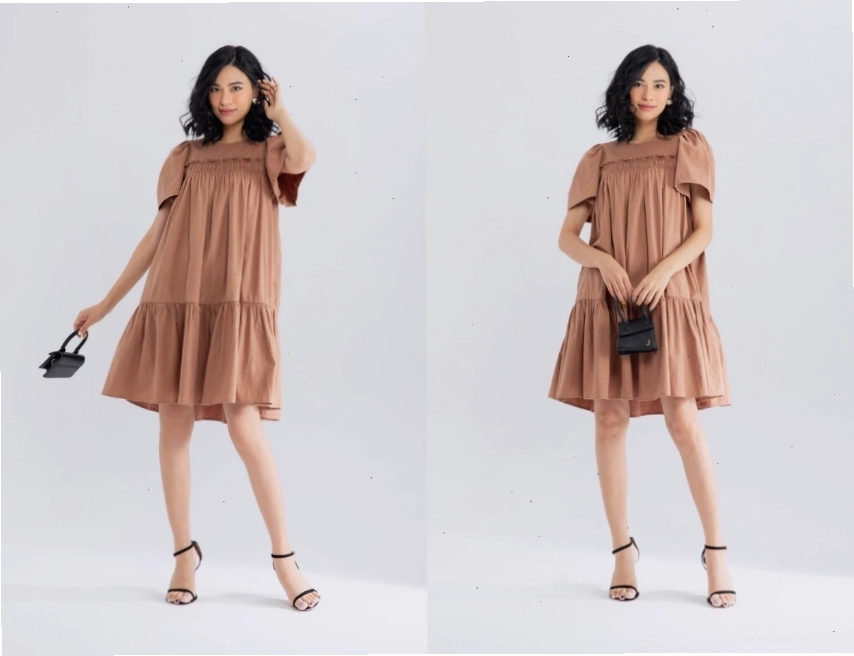 Váy babydoll Hàn Quốc màu trắng dáng suông cổ bèo tay phồng chất liệu cotton thoáng mát