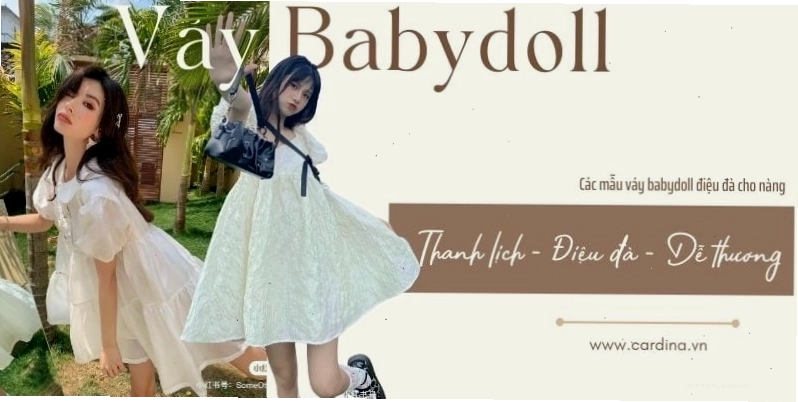 Váy babydoll trắng dáng ngắn tay phồng nhún bèo ở cổ và lai váy, chất liệu cotton thoáng mát